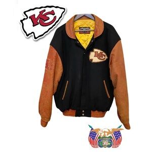 WESTSIDE STOREY VINTAGE 90S JEFF HAMILTON KC CHIEFS LETTERMAN JACKET - BLACK/RED